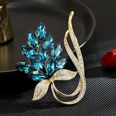 Emerald Crystal Leaf Brooch