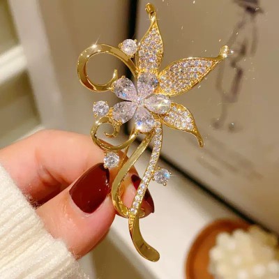 Crystal and Flower Brooch