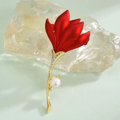 Zircon Red Rose Brooch