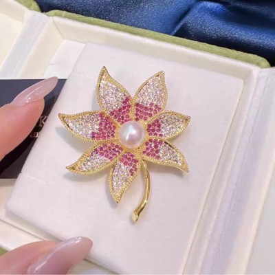 Crystal Pearl Flower Brooch