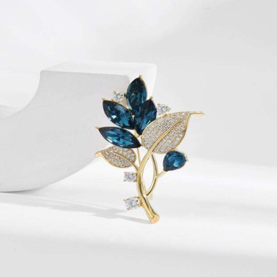 Blue Flower Leaf Brooch