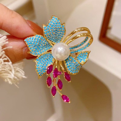 Double Flute popular rhinestone pearl brooch